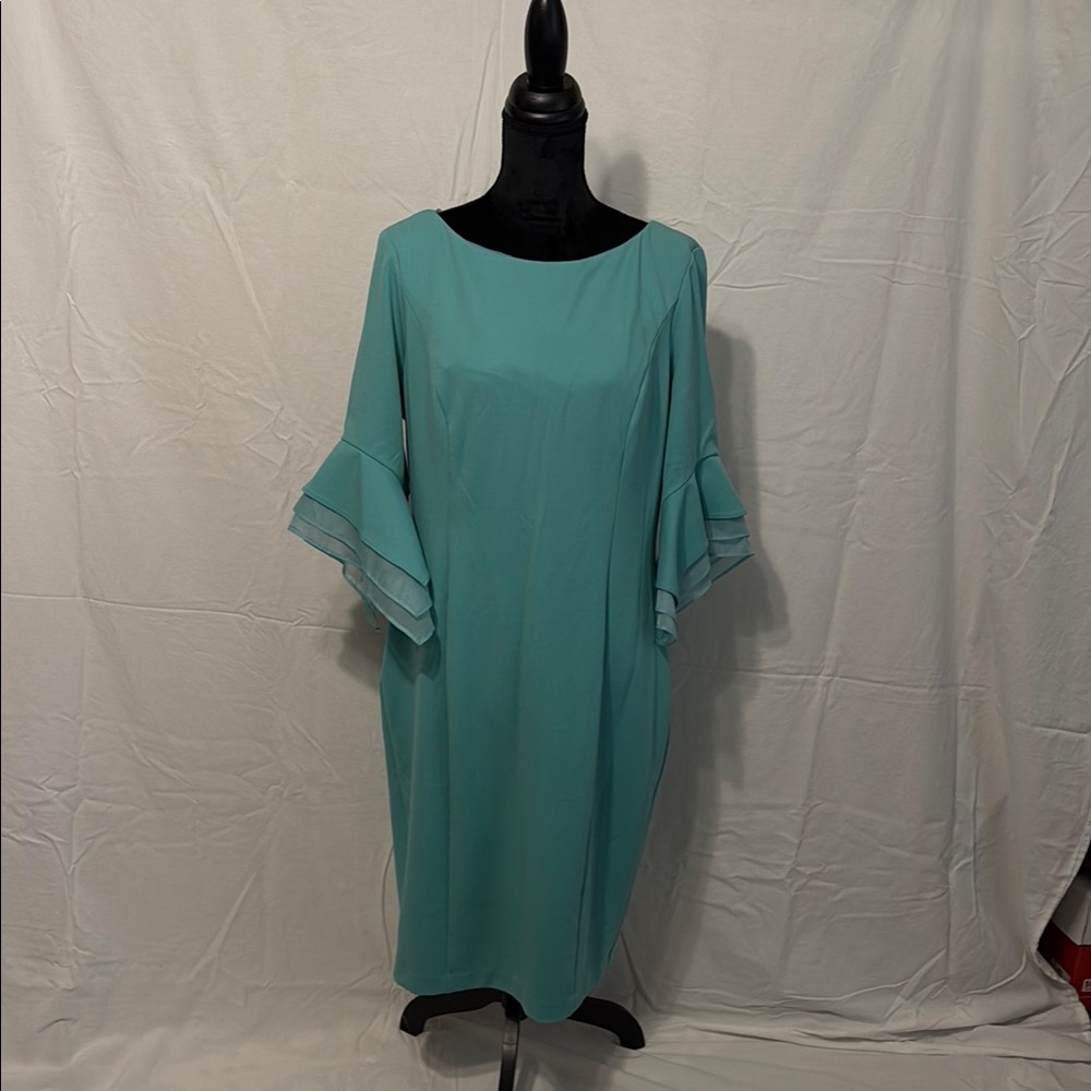 Adrianna Papell Green Sheath Dress with Bell Sleeves